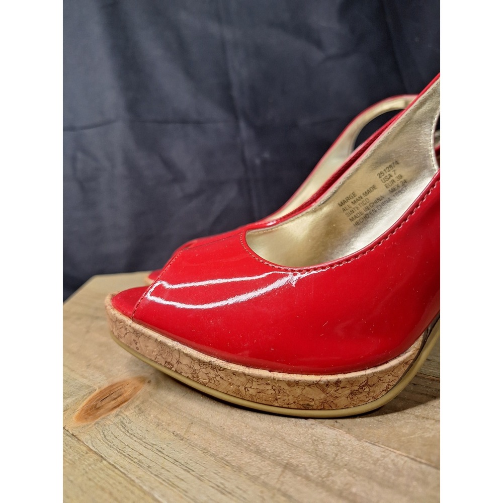 No Boundaries Marge Red Patent Peep Toe Slingback Cork Platform Heels Womens 7 - Picture 11 of 16